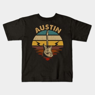 Vintage Guitar Proud To Be Austin Name Retro Kids T-Shirt